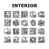 interior desenhador escritório ícones conjunto vetor