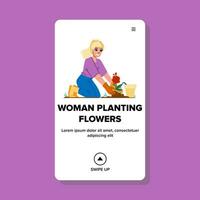 jardim mulher plantio flores vetor