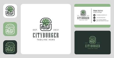 logotipo do hambúrguer da cidade com design estacionário vetor