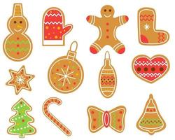 conjunto de ilustração plana de biscoitos de gengibre de Natal vetor