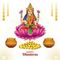 deusa maa laxmi com moedas para fundo indiano festival dhanteras vetor