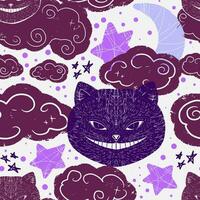 uma gato com uma sorrir e nuvens dentro a fundo vetor