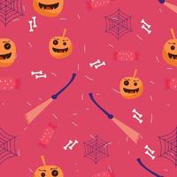 padrão sem emenda de halloween com personagens fofos, engraçados e doces, vetor