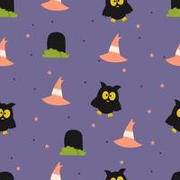 padrão sem emenda de halloween com personagens fofos, engraçados e doces, vetor