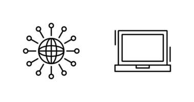 trabalho em rede e computador portátil ícone vetor