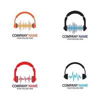 fones de ouvido com ilustração vetorial de logotipo de ícone de onda sonora vetor