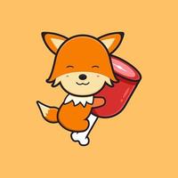 Abraço de raposa fofo na ilustração do ícone de desenho animado de carne vetor