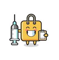 ilustração de mascote de sacola de compras como um médico vetor