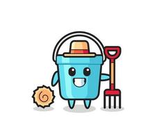 personagem mascote do balde de plástico como um fazendeiro vetor