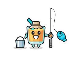 personagem mascote do suco de laranja como pescador vetor
