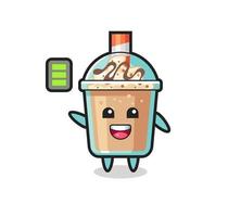 Personagem mascote do milk-shake com gesto enérgico vetor