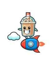 Personagem mascote do milk-shake pilotando um foguete vetor