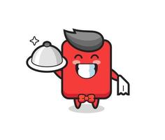 personagem mascote do cartão vermelho como garçom vetor