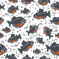 um padrão infantil com peixes piranha de desenho animado. vetor