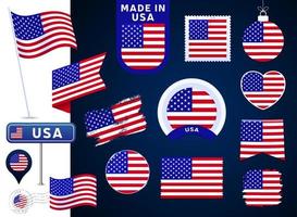 coleção de vetores de bandeira dos EUA. grande conjunto de desenho de bandeira nacional