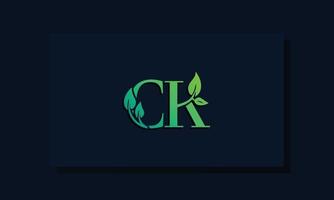 logotipo ck inicial de estilo de folha mínimo. vetor