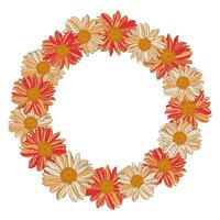 decorativo floral quadro, Armação do vermelho-laranja-bege margaridas em branco fundo, pode estar usava para cumprimento cartões, cartões postais, bandeiras. vetor