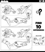 diferenças atividade com vôo veículos personagens coloração página vetor