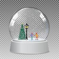 globo de neve de vidro com crianças patinando no inverno para o natal vetor