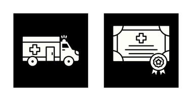 ambulância e certificado ícone vetor