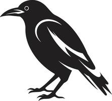 Raven silhueta monograma minimalista Preto pássaro crista vetor