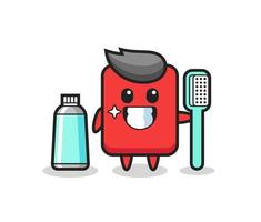 ilustração do mascote do cartão vermelho com uma escova de dentes vetor