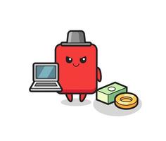 ilustração do mascote do cartão vermelho como um hacker vetor