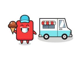desenho de mascote de cartão vermelho com caminhão de sorvete vetor
