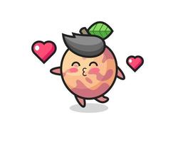 Desenho de personagem de fruta pluot com gesto de beijo vetor