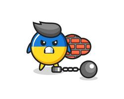 personagem mascote da bandeira da Ucrânia como prisioneiro vetor