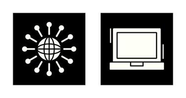 trabalho em rede e computador portátil ícone vetor