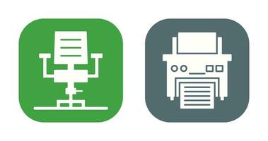 escrivaninha cadeira e impressora ícone vetor