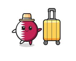 Ilustração dos desenhos animados do emblema da bandeira do Catar com bagagem de férias vetor