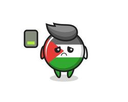 personagem mascote do emblema da bandeira da Palestina fazendo um gesto cansado vetor