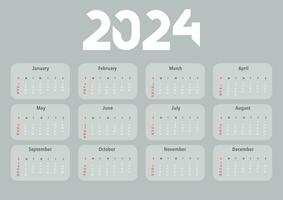 2024 ano a3 formato calendário layout. semana começa em Domingo. parede calendário dentro uma minimalista estilo. vetor