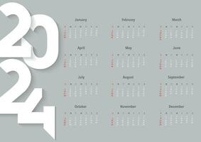 2024 ano calendário dentro minimalista estilo. semana começa em Domingo. simples calendário modelo. escrivaninha ou parede a3 formato calendário modelo com 12 mês. vetor