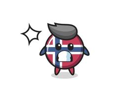 Desenho de personagem distintivo da bandeira da Noruega com gesto chocado vetor