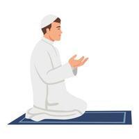 muçulmano homem ajoelhar e Rezar. em Ramadã a muçulmanos orar para allah. vetor