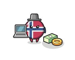 ilustração do mascote do emblema da bandeira da Noruega como um hacker vetor