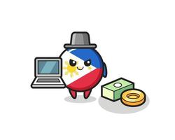 ilustração do mascote do emblema da bandeira das Filipinas como um hacker vetor