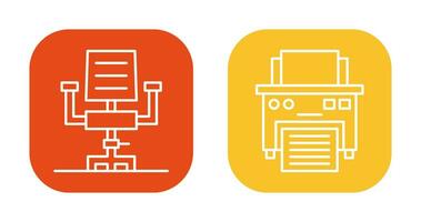escrivaninha cadeira e impressora ícone vetor