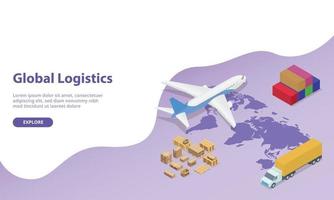 rede de logística global com mapa mundial e transporte