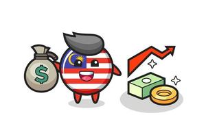 desenho animado da ilustração do distintivo da bandeira da Malásia segurando um saco de dinheiro vetor