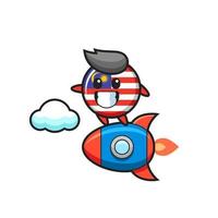 personagem mascote do emblema da bandeira da malásia pilotando um foguete vetor