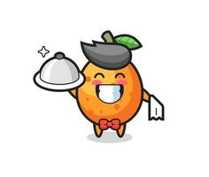 personagem mascote do kumquat como garçom vetor