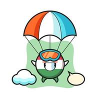 desenho animado do mascote do emblema da bandeira da Hungria está fazendo paraquedas com gestos felizes vetor