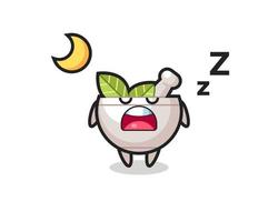 ilustração de personagem de tigela de ervas dormindo à noite vetor