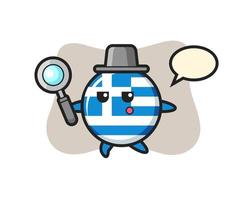 personagem de desenho animado do emblema da bandeira da grécia pesquisando com uma lupa vetor