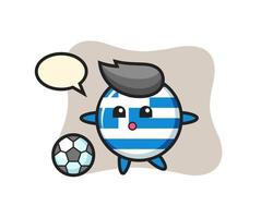 ilustração do desenho do distintivo da bandeira da grécia está jogando futebol vetor