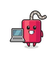 ilustração do mascote da dinamite com um laptop vetor